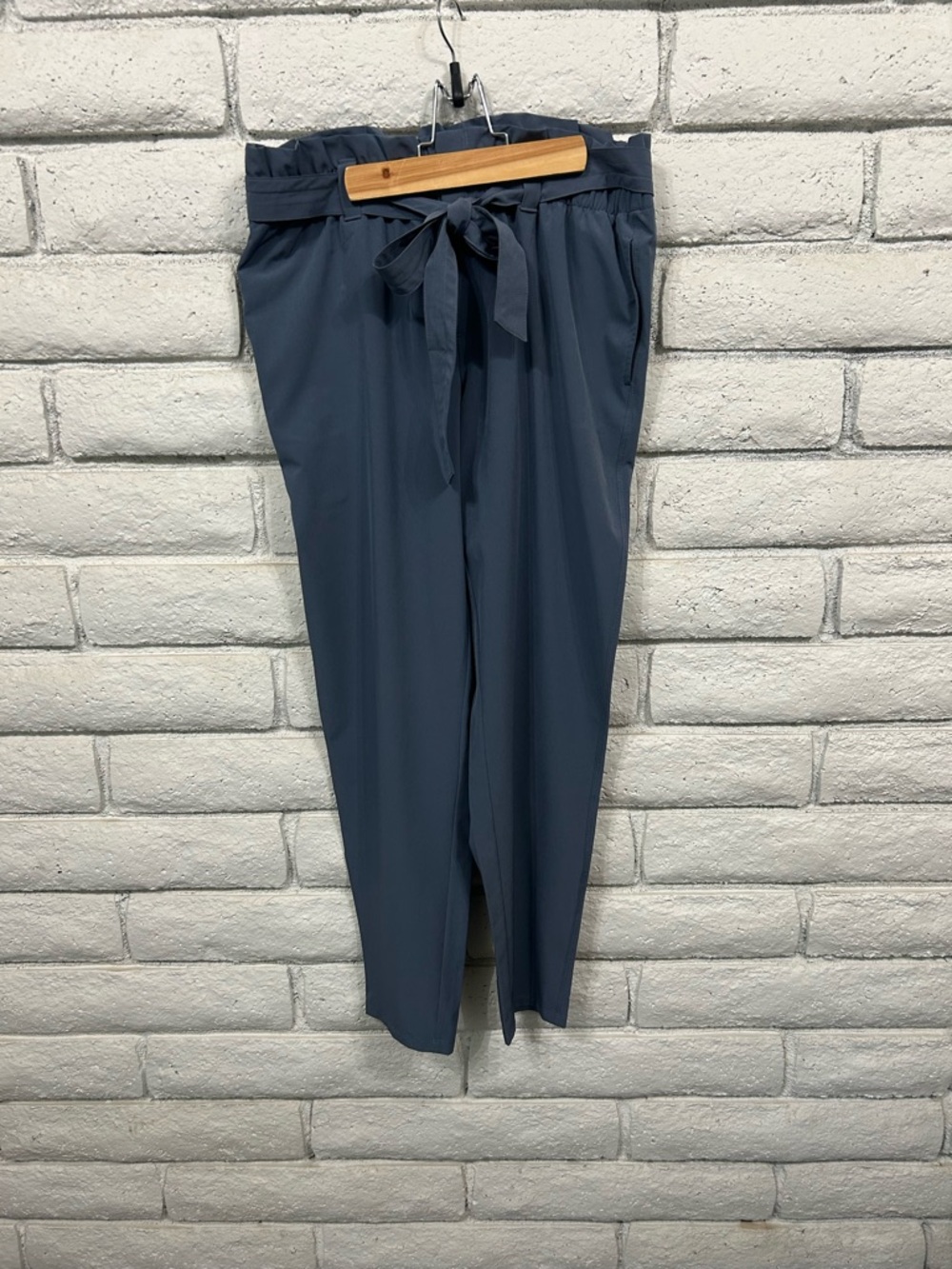 High-Rise Tie-Waist Trousers‎ in Slate Blue